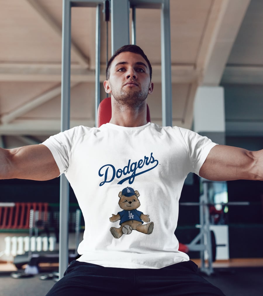 Los Angeles Dodgers Teddy Bear With Baseball And Dodgers LA Cap T-Shirt
