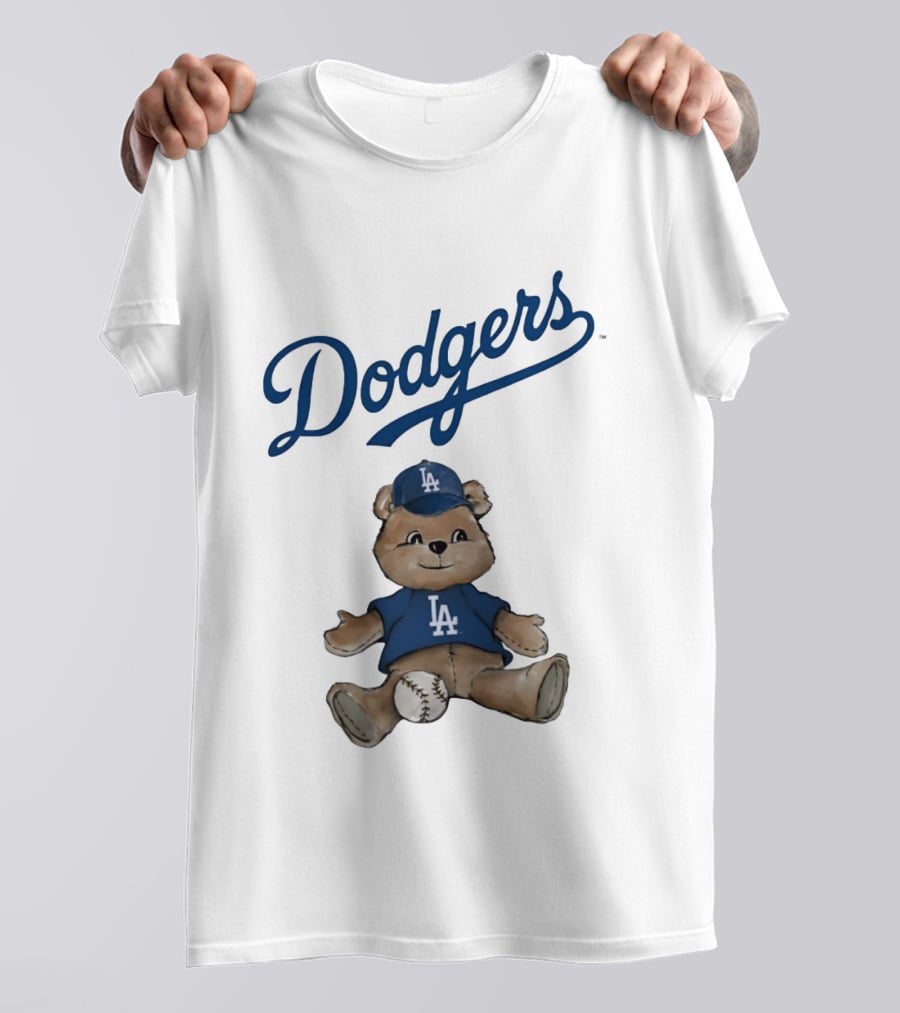 Los Angeles Dodgers Teddy Bear With Baseball And Dodgers LA Cap T-Shirt