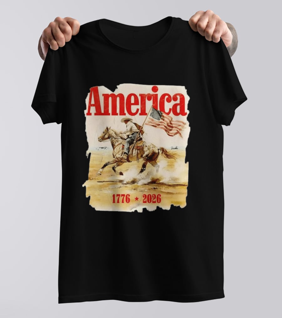 America 1776 2026 Cowboy Horse American Flag Iconic Historical T-Shirt