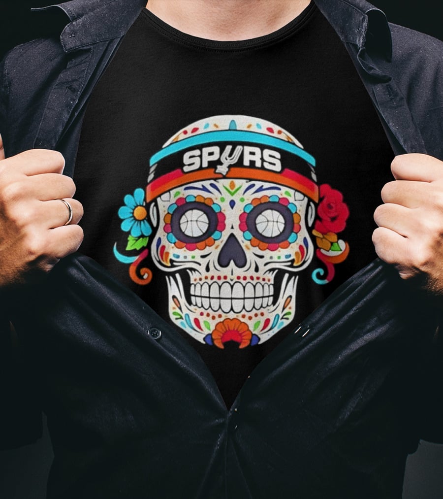 San Antonio Spurs Sugar Skull Day Of The Dead Basketball Fan T-Shirt