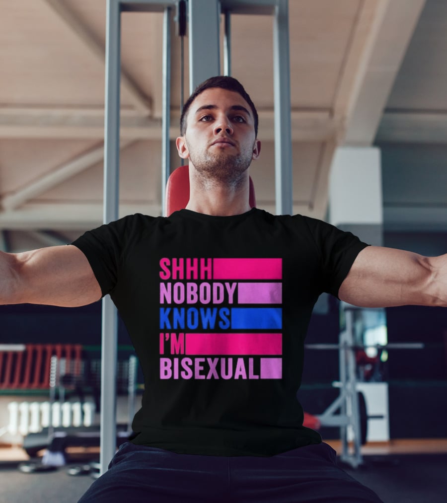 Shhh Nobody Knows I'm Bisexual Bright Colorful Text Pride T-Shirt
