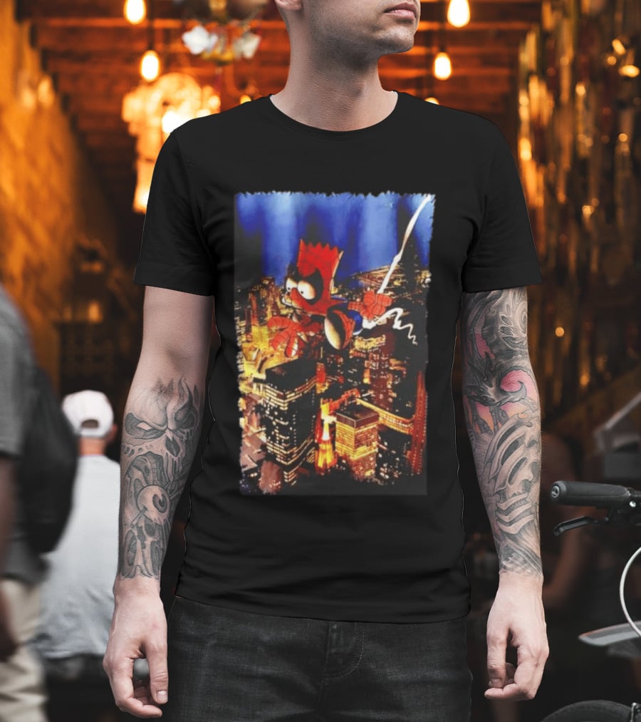 Spider Bart Bartman Swinging Through Cityscape Mexican T-Shirt
