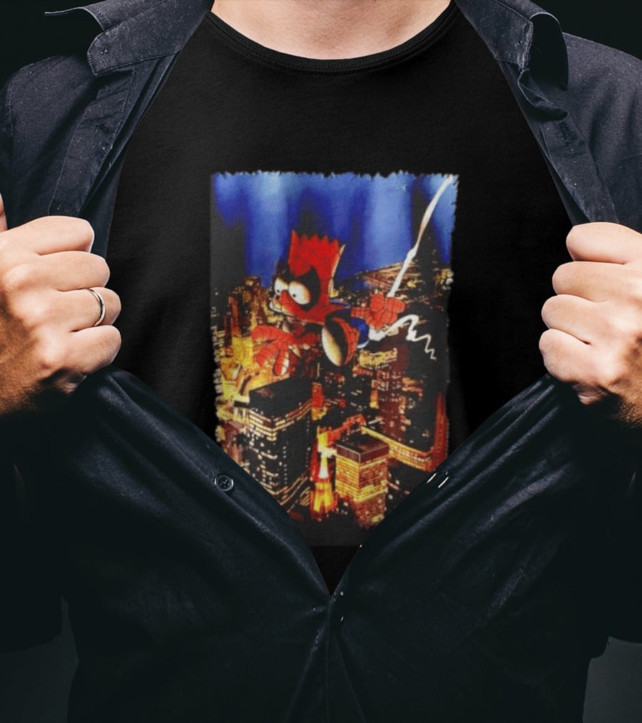 Spider Bart Bartman Swinging Through Cityscape Mexican T-Shirt