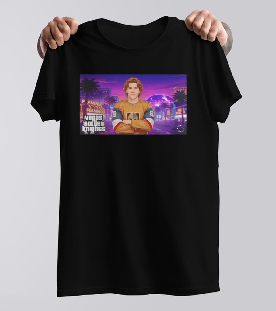 Vegas Golden Knights Kaedan Korczak Flamingo High Roller 66 T-Shirt