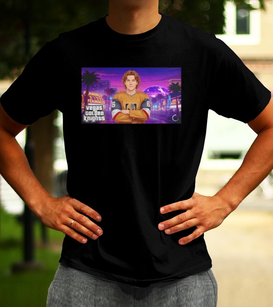 Vegas Golden Knights Kaedan Korczak Flamingo High Roller 66 T-Shirt