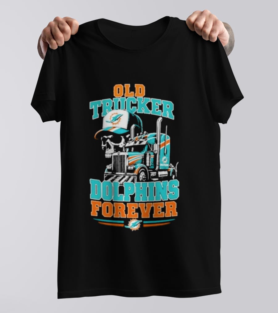 Old Trucker Dolphins Forever Skull T-Shirt