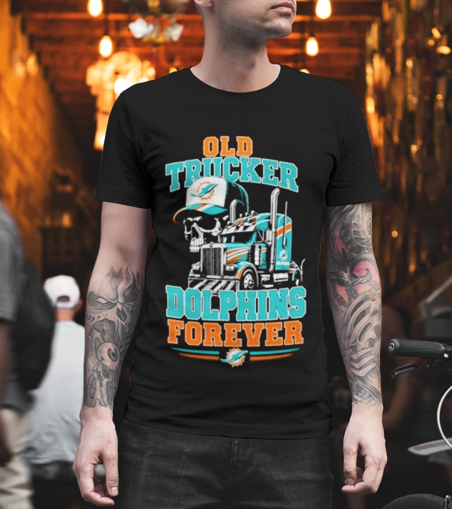 Old Trucker Dolphins Forever Skull T-Shirt