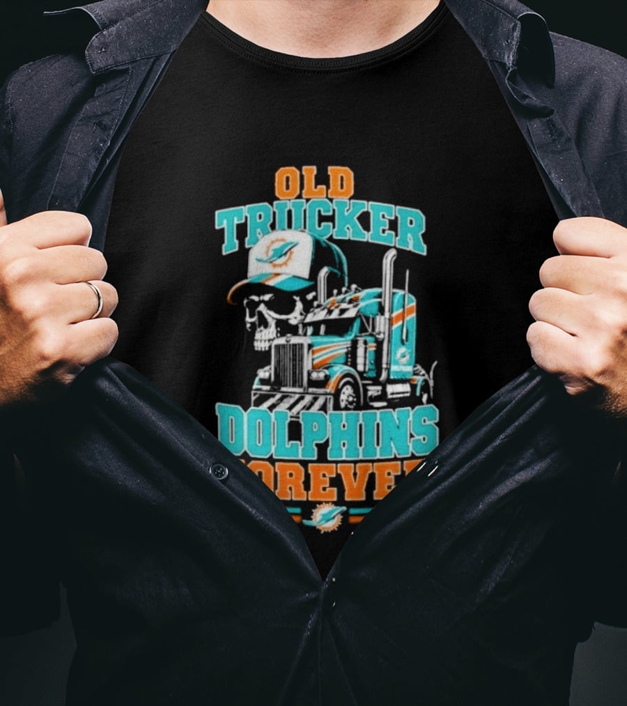Old Trucker Dolphins Forever Skull T-Shirt