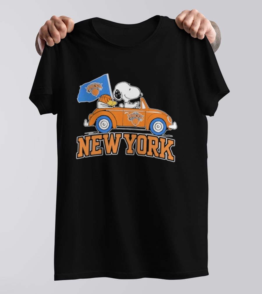 New York Knicks Snoopy Woodstock Driving Car Collaboration 2026 T-Shirt