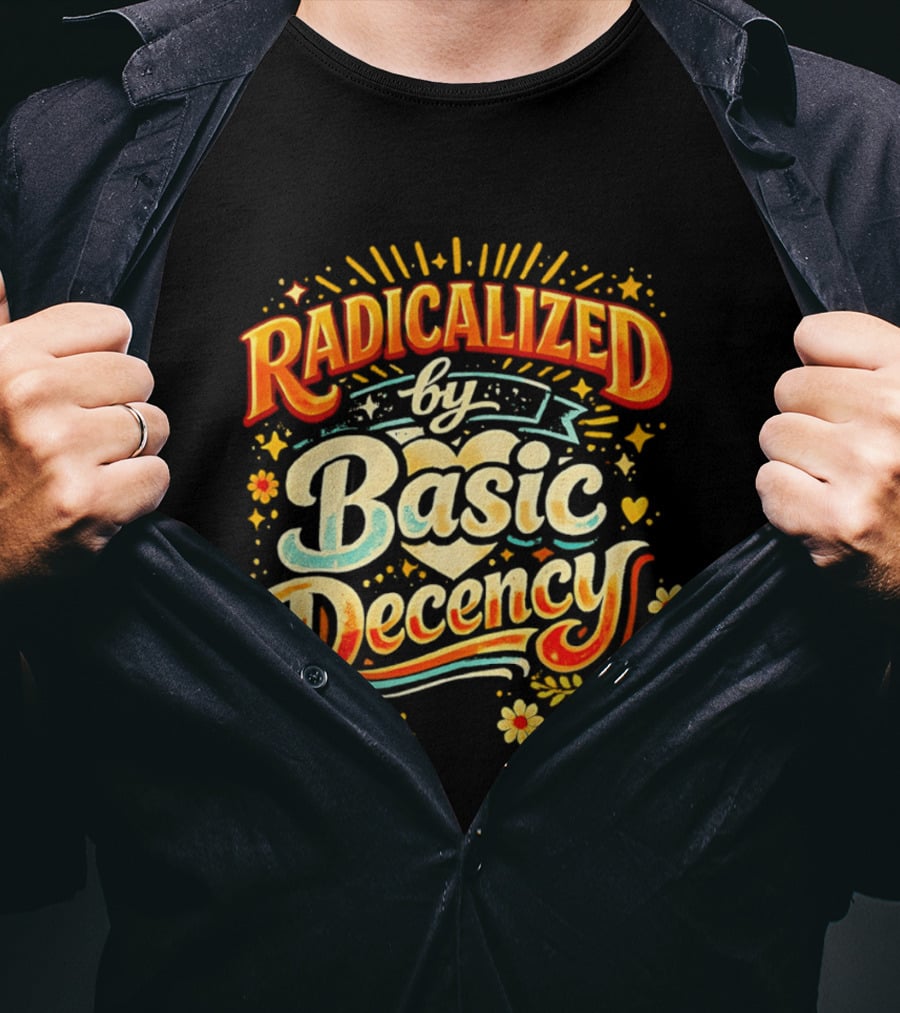 Radicalized By Basic Decency Peace Dove And Heart Motif T-Shirt