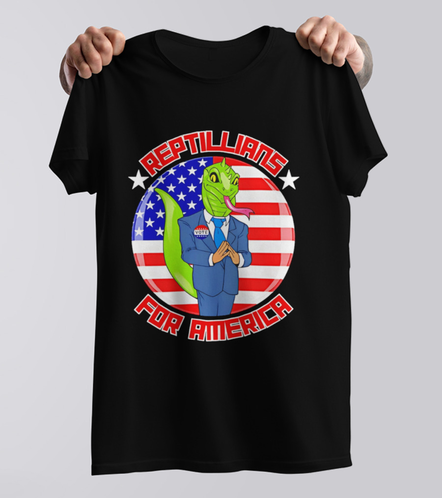 Reptillians For America Vote Lizard In Suit With American Flag T-Shirt