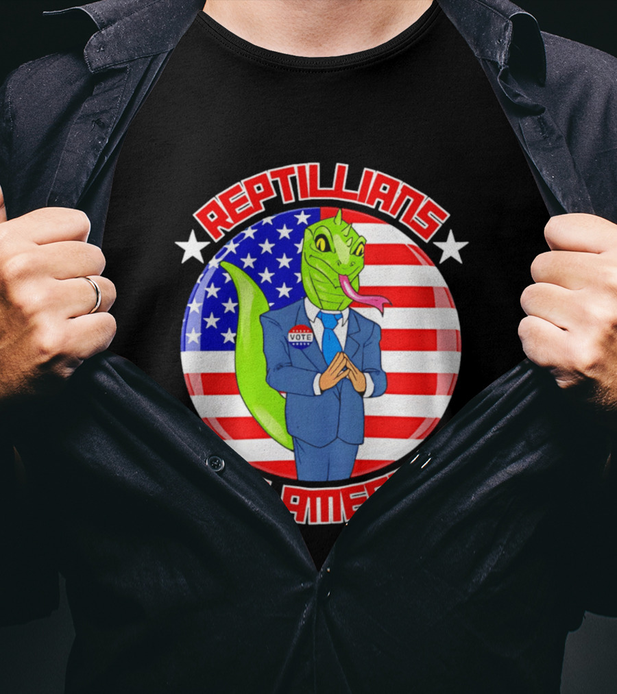 Reptillians For America Vote Lizard In Suit With American Flag T-Shirt