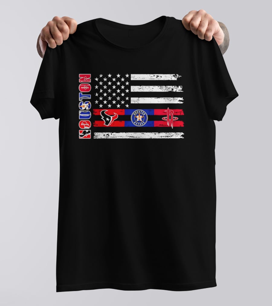 Houston Texans Astros Rockets American Flag T-Shirt
