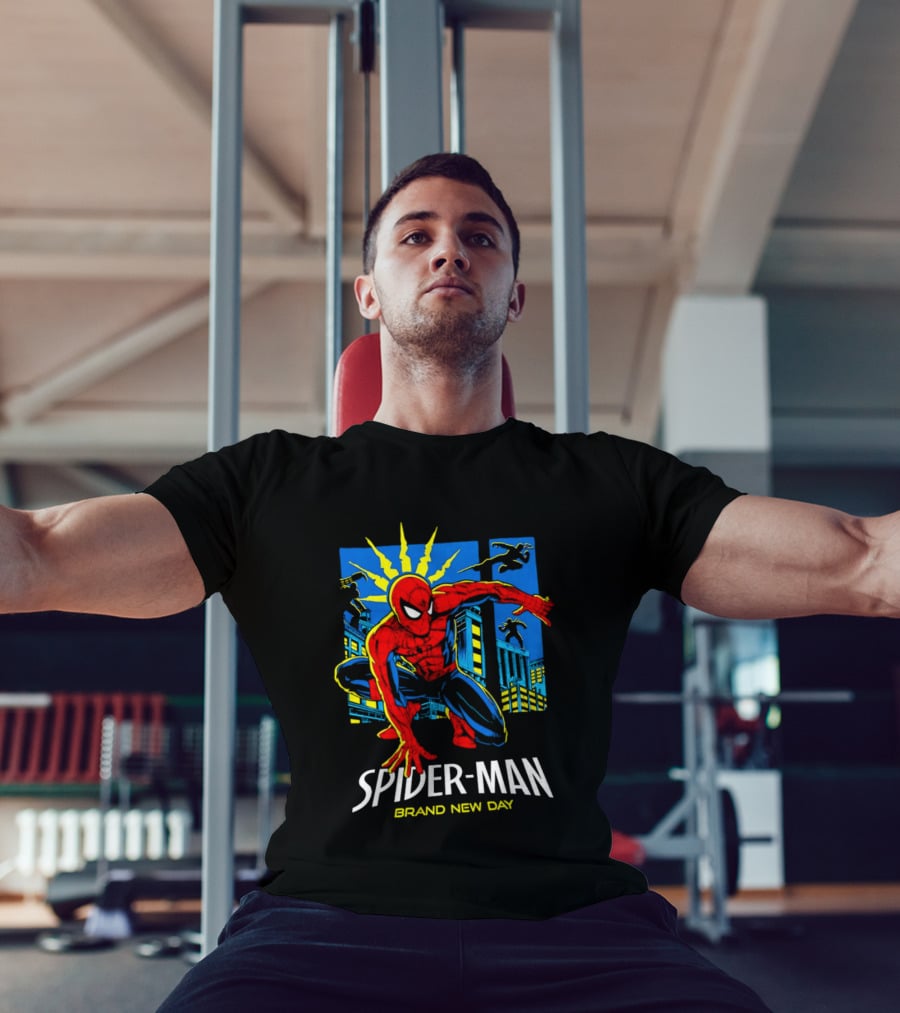 Spider Man Brand New Day Marvel Comics Dynamic Cityscape Action T-Shirt
