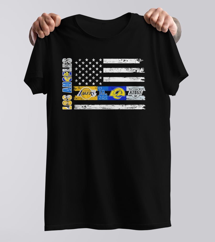 Los Angeles Lakers Dodgers Rams Kings Flag Stars And Stripes T-Shirt