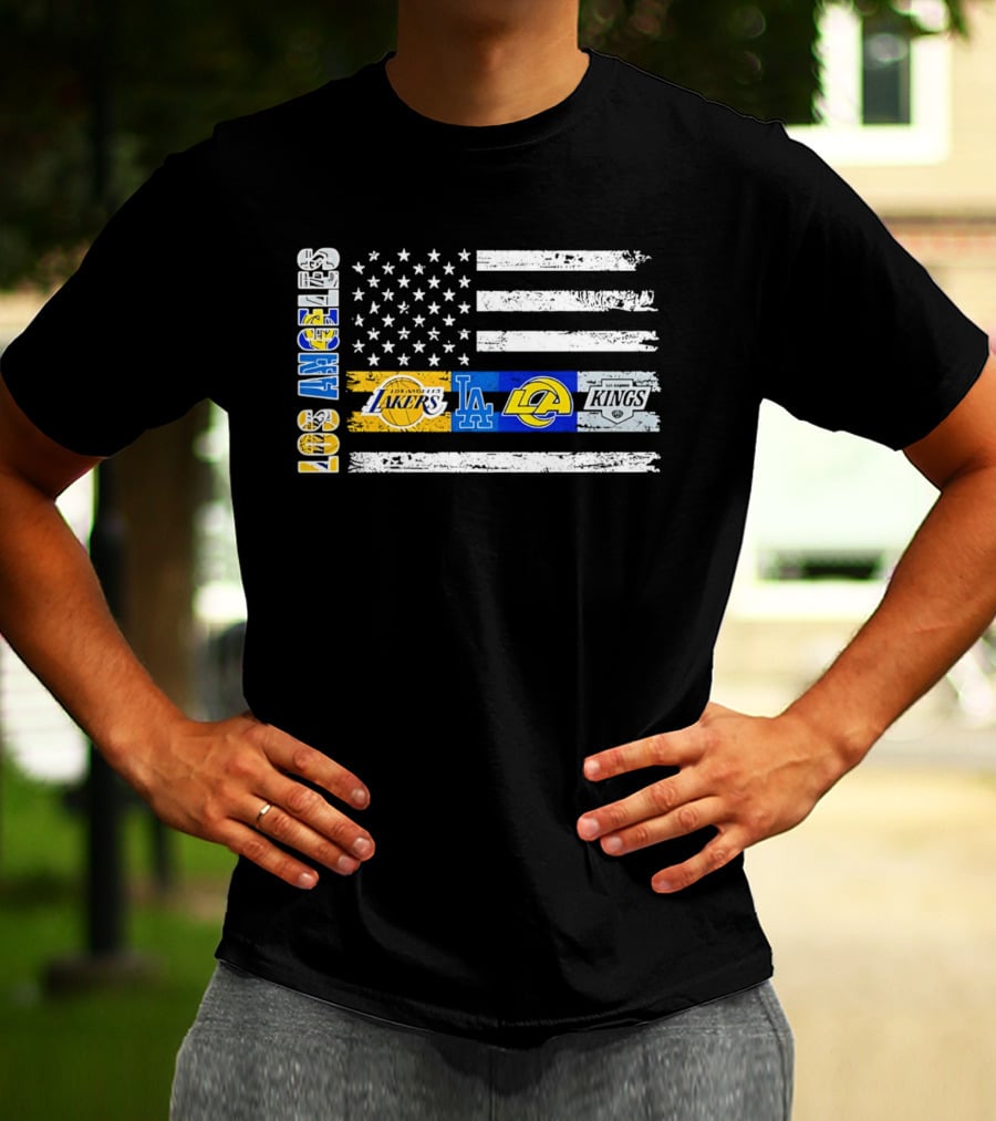 Los Angeles Lakers Dodgers Rams Kings Flag Stars And Stripes T-Shirt