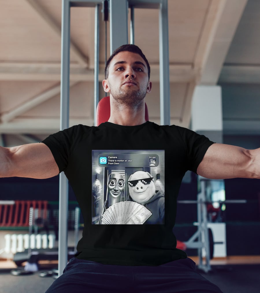 Tung Tung Tung Sahur John Pork Black Glasses Meme Camera Motion At Your Front Door T-Shirt
