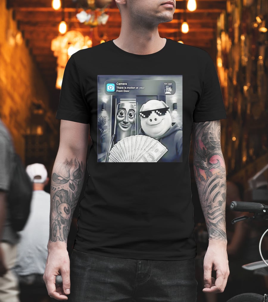 Tung Tung Tung Sahur John Pork Black Glasses Meme Camera Motion At Your Front Door T-Shirt