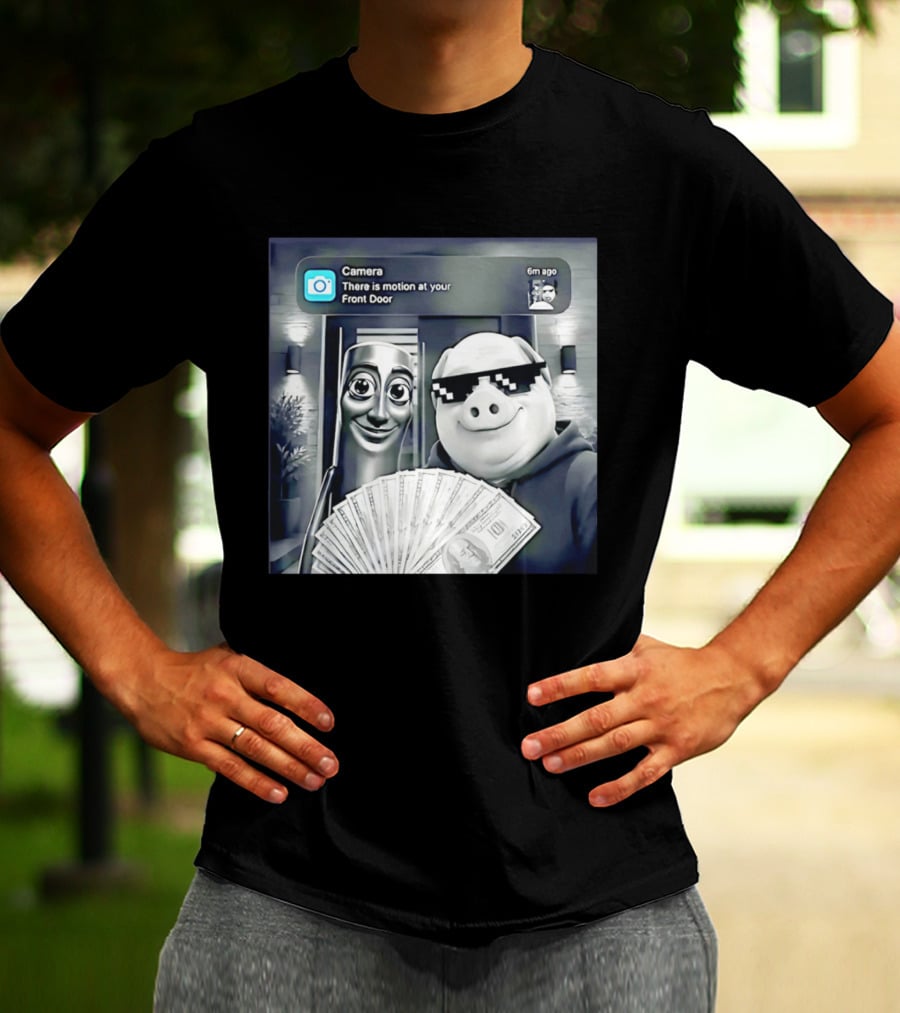 Tung Tung Tung Sahur John Pork Black Glasses Meme Camera Motion At Your Front Door T-Shirt