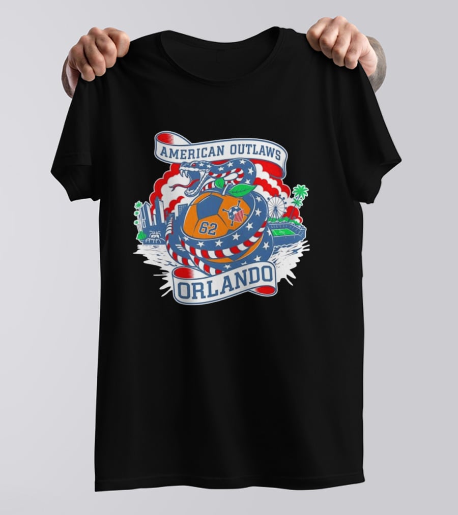 American Outlaws Orlando Snake Soccer Ball Skyline Ferris Wheel Stadium 62 T-Shirt
