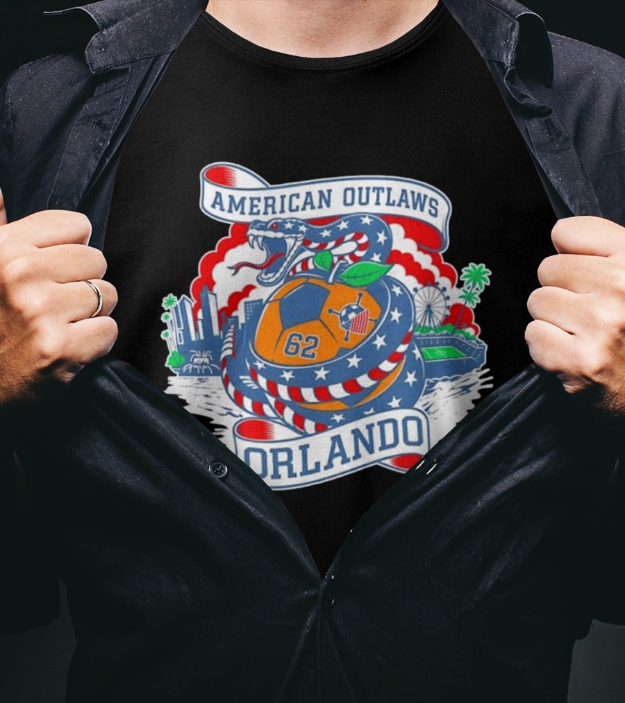 American Outlaws Orlando Snake Soccer Ball Skyline Ferris Wheel Stadium 62 T-Shirt