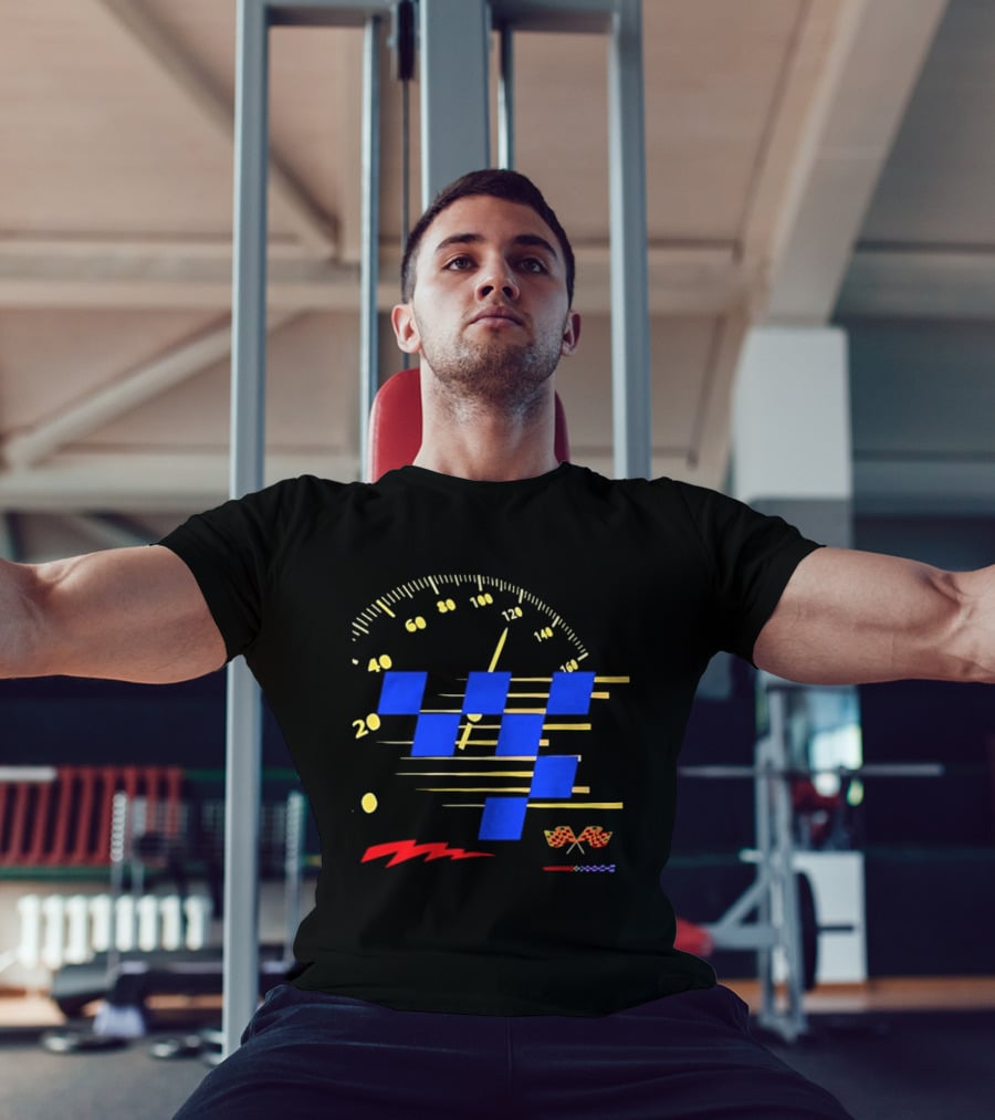 Automotive Racing Speedometer Blue Checkered Flags And Gold Accents T-Shirt