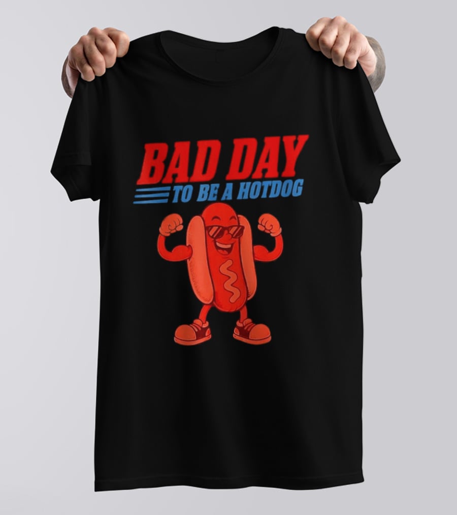 Bad Day To Be A Hotdog Sunglasses Cartoon T-Shirt