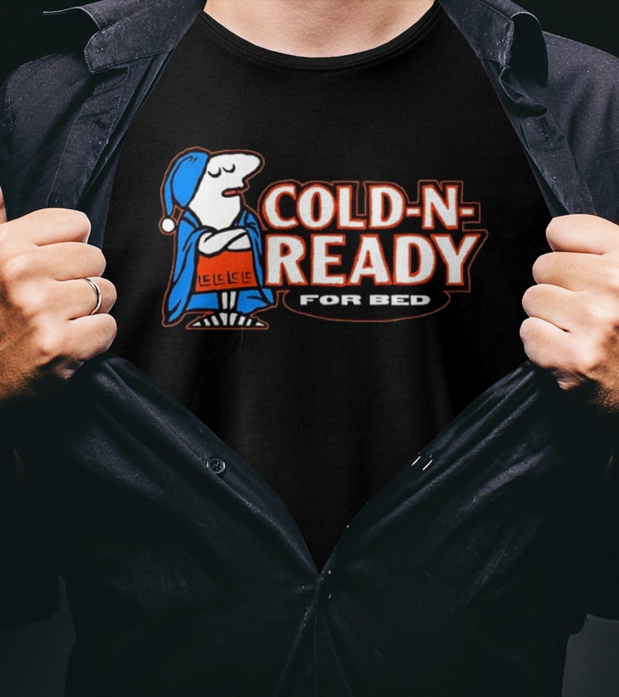 Cold N Ready For Bed Sleepy Cartoon Character In Blue Nightcap And Red Blanket T-Shirt