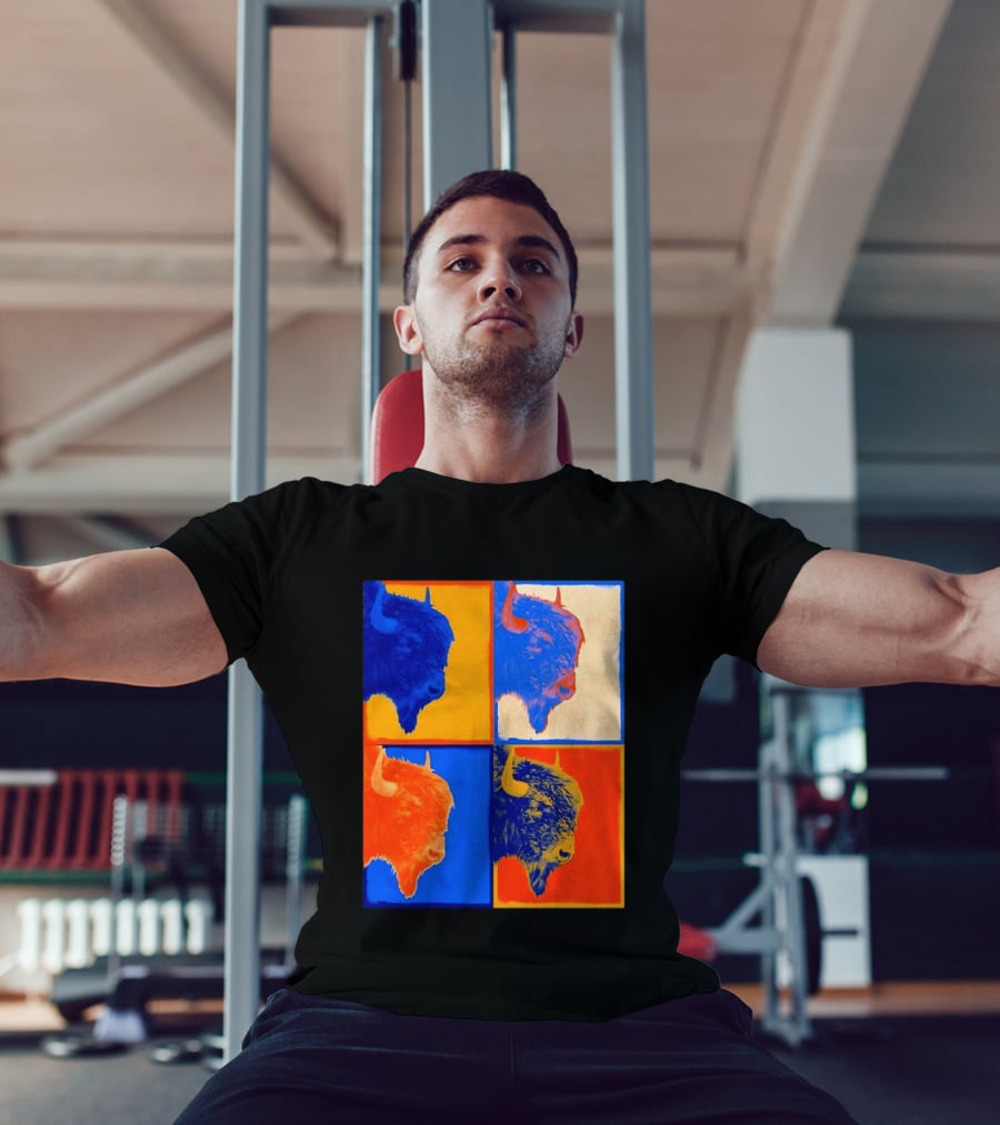 Colorful Pop Bison Grid Andy Warhol T-Shirt