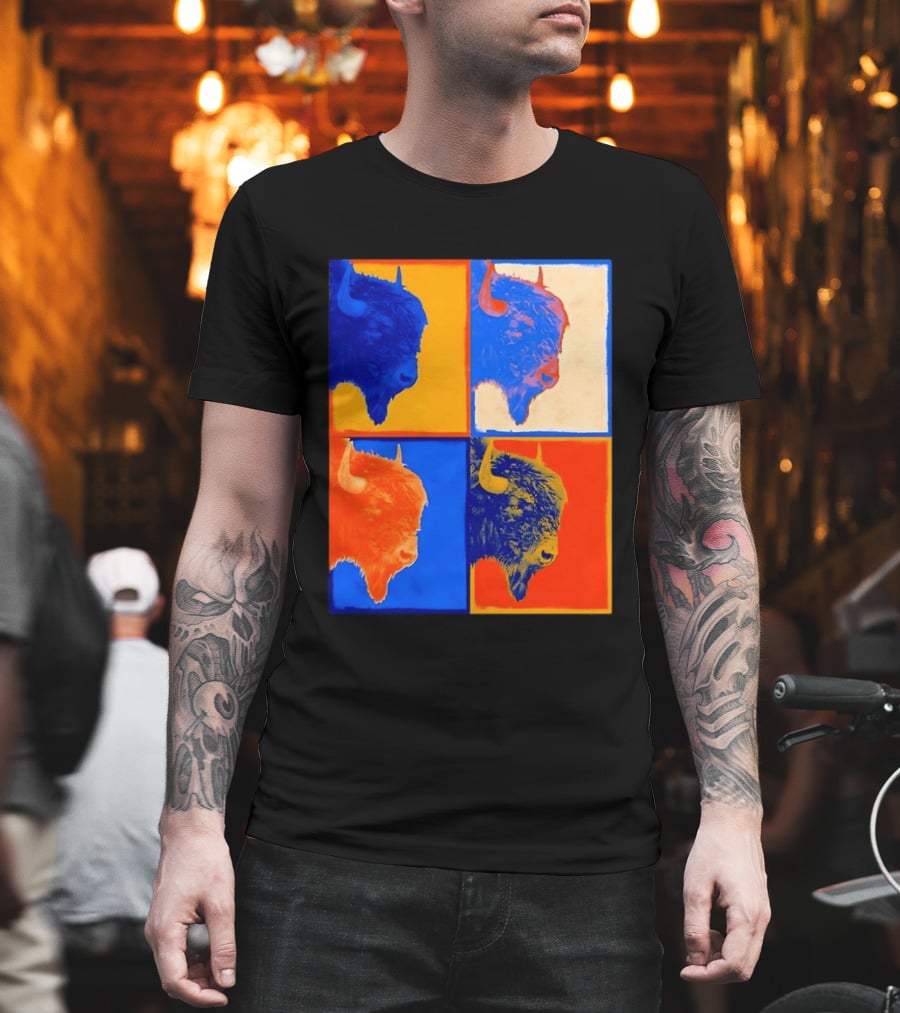Colorful Pop Bison Grid Andy Warhol T-Shirt