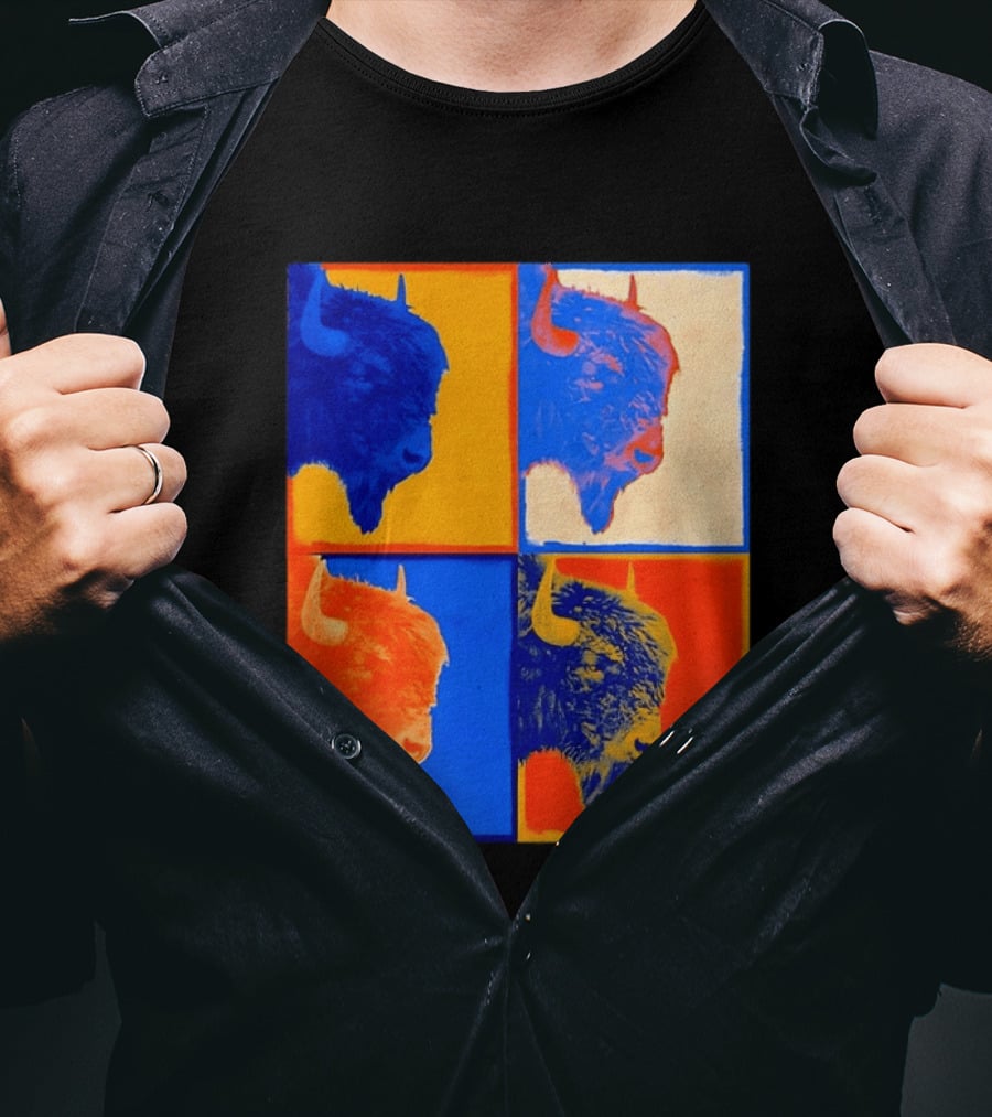 Colorful Pop Bison Grid Andy Warhol T-Shirt