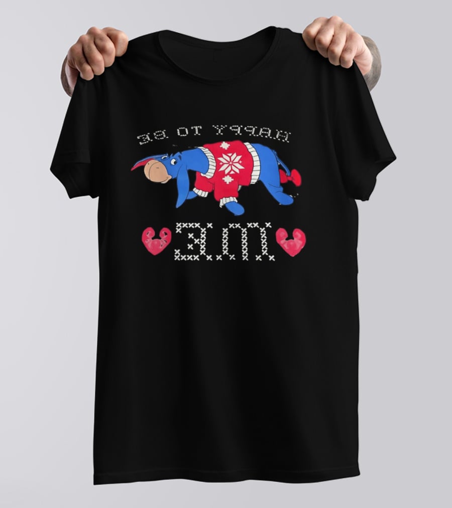 Eeyore Happy To Be Me Snowflake Christmas Sweater Hearts T-Shirt