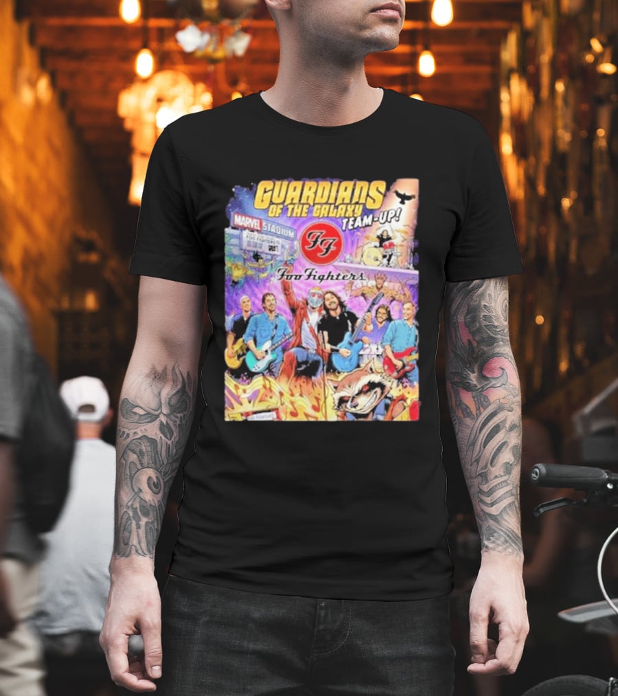 Guardians Of The Galaxy Team Up Foo Fighters Marvel Stadium Wayne Nichols T-Shirt