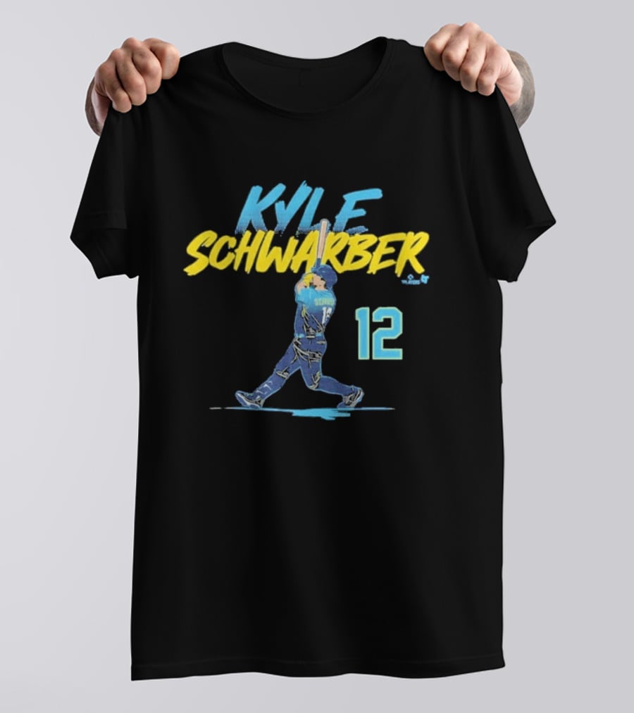 Kyle Schwarber Philly Slugger Swing 12 Blue Yellow Baseball Player Art Action T-Shirt