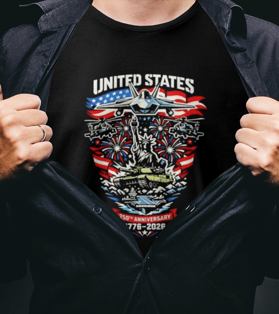United States 250th Anniversary 1776 2026 Celebration Emblem With Liberty And Fireworks T-Shirt