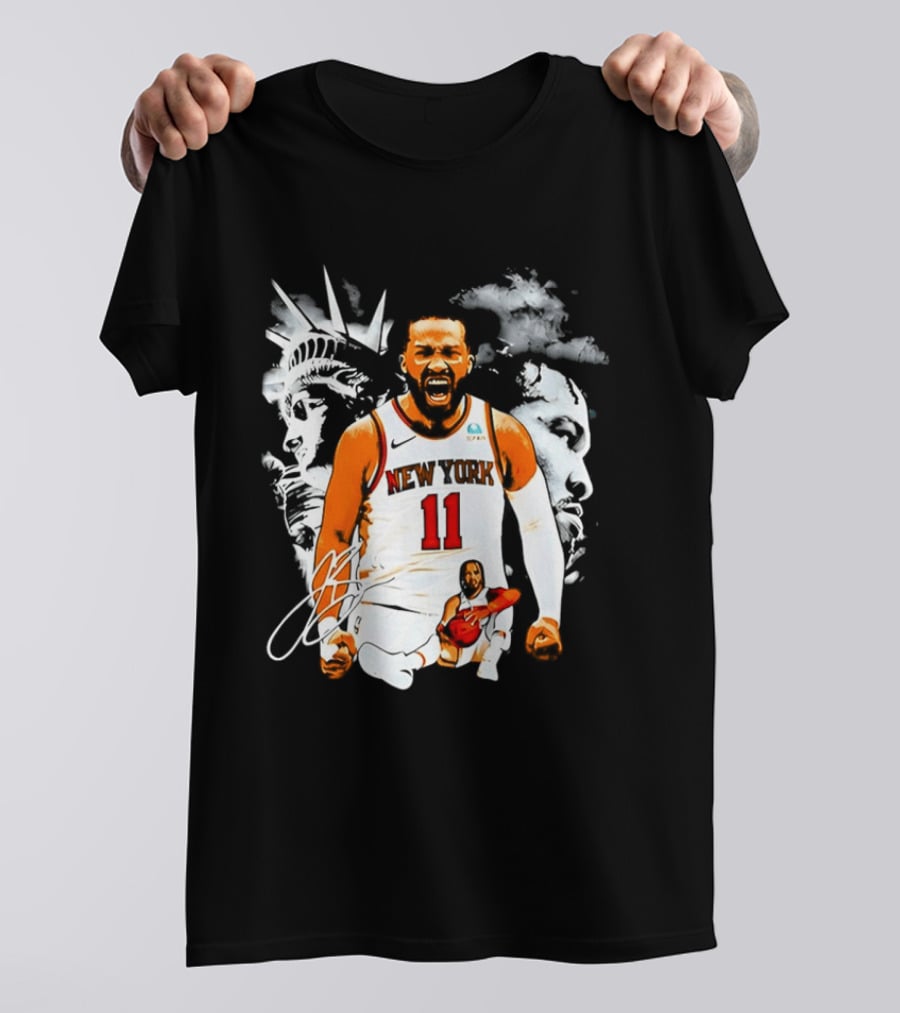 New York 11 Jalen Brunson Statue Of Liberty Basketball Player Image T-Shirt