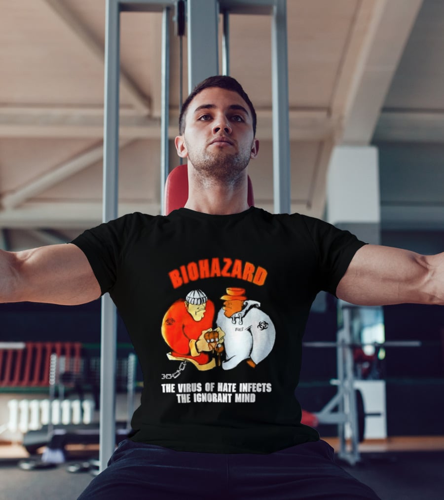 Biohazard The Virus Of Hate Infects The Ignorant Mind Orange And White Figures Confrontation T-Shirt