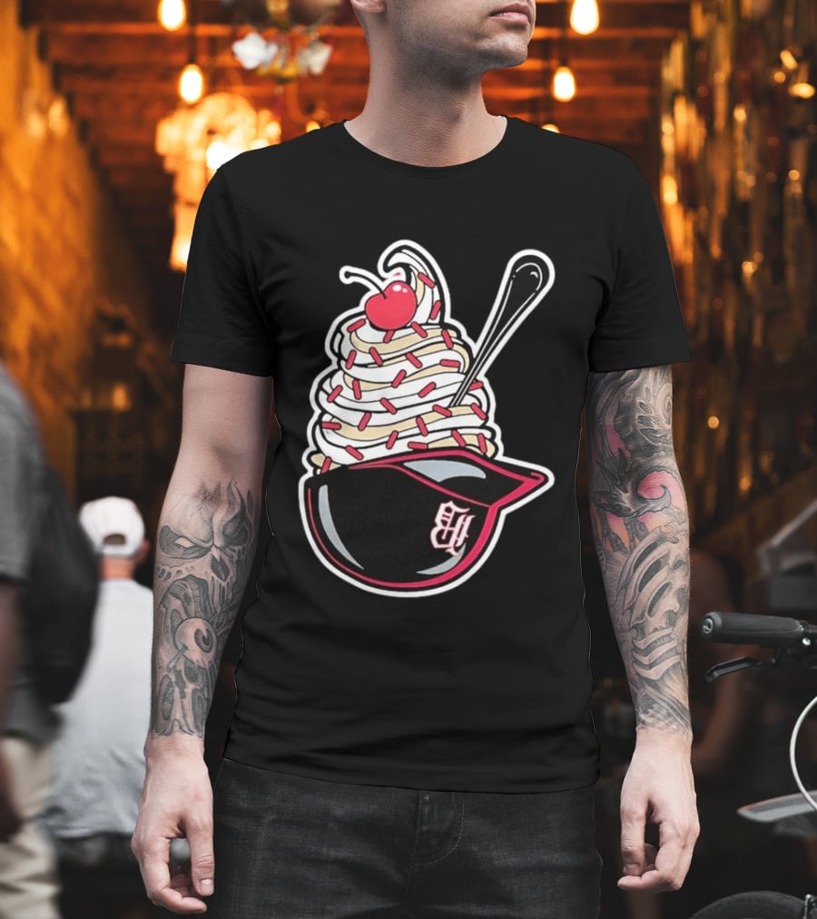 Birmingham Barons Ice Cream Helmet With Sprinkles And Cherry T-Shirt