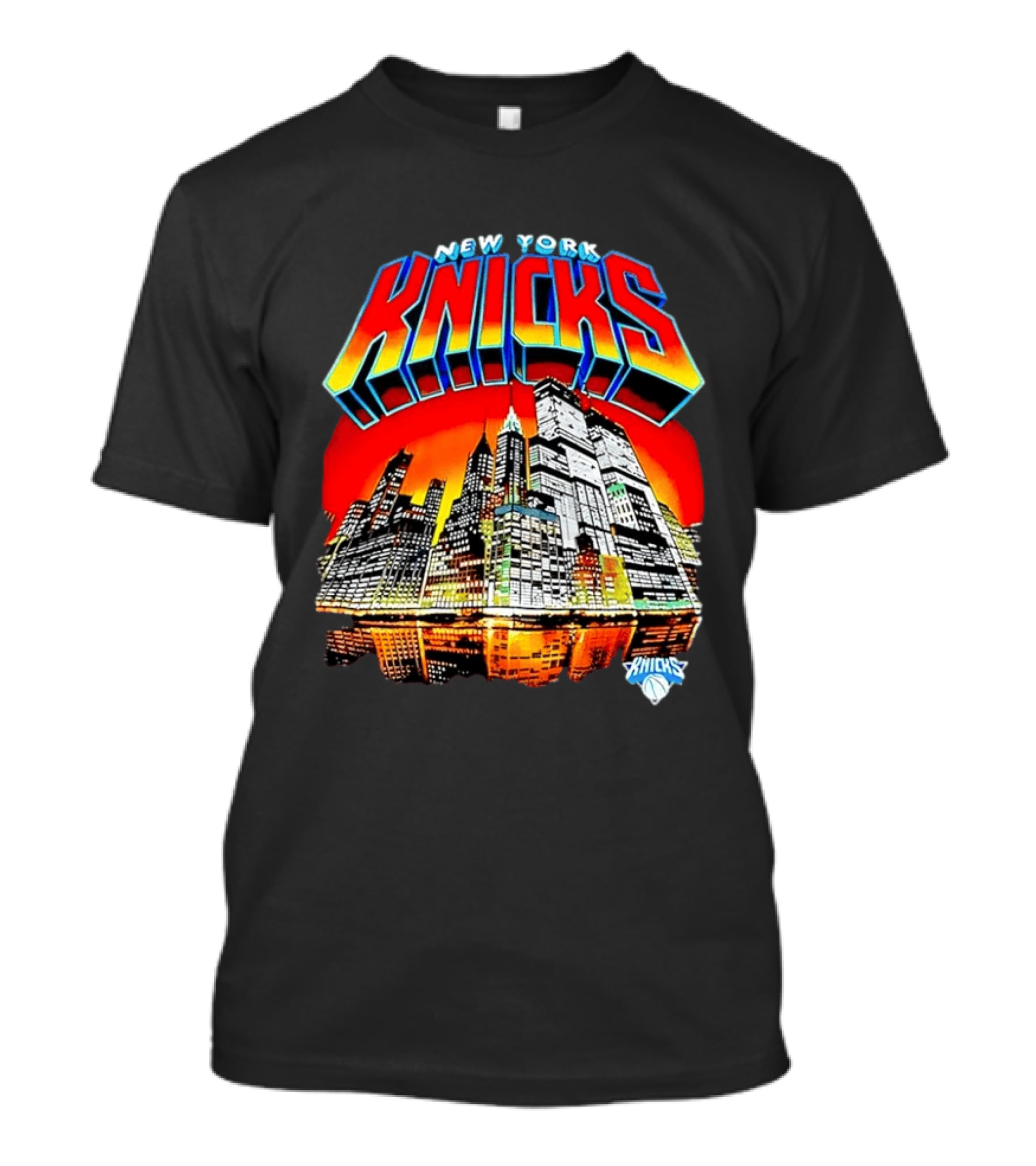 New York Knicks Vibrant City Skyline Sunset Basketball T-Shirt
