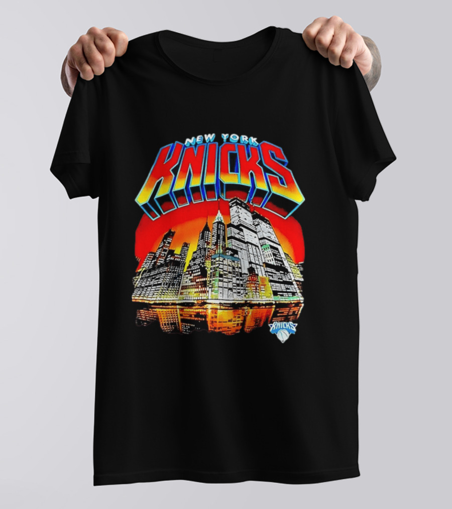 New York Knicks Vibrant City Skyline Sunset Basketball T-Shirt