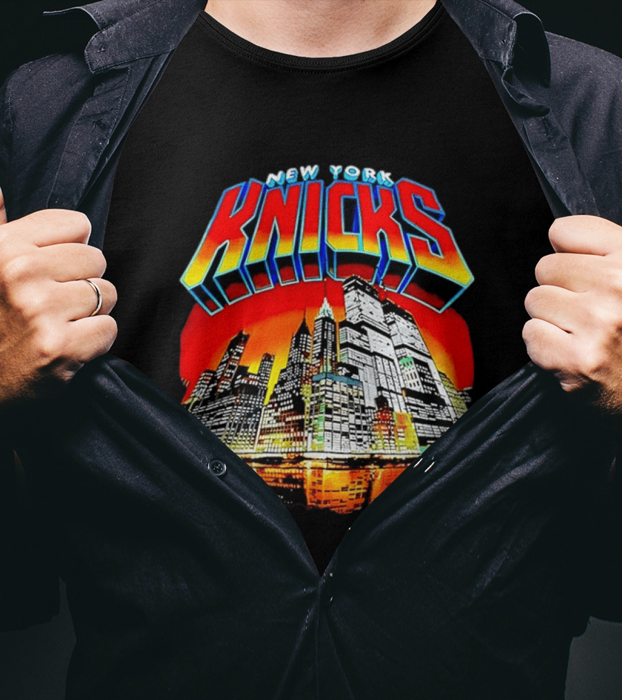 New York Knicks Vibrant City Skyline Sunset Basketball T-Shirt