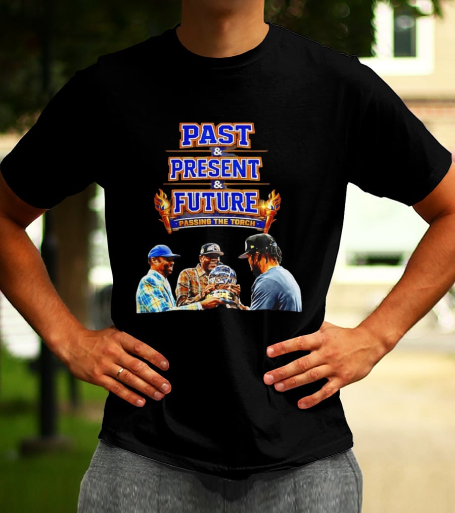 New York Knicks Past Present Future Passing The Torch Walt Frazier Patrick Ewing Jalen Brunson T-Shirt