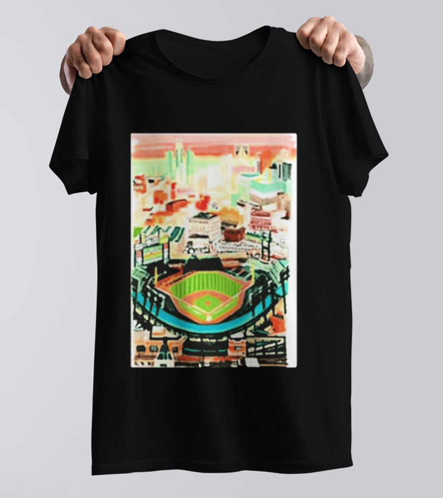 Comerica Park Detroit Skyline Baseball Art Sydney Finney T-Shirt