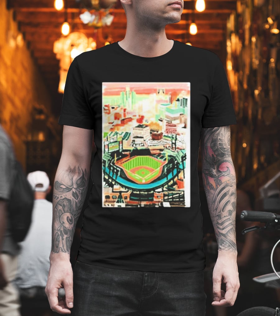 Comerica Park Detroit Skyline Baseball Art Sydney Finney T-Shirt