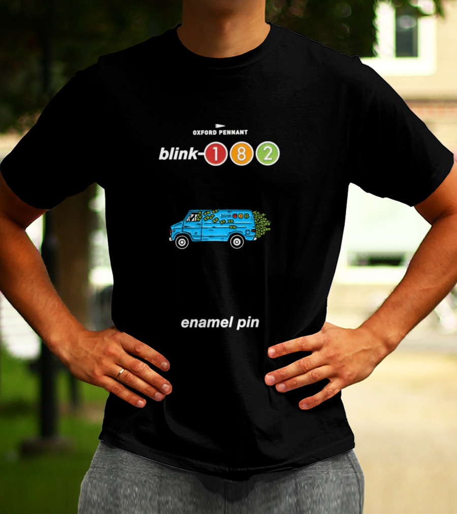 Oxford Pennant Blink 182 Van Enamel Pin Blue Van With 182 T-Shirt