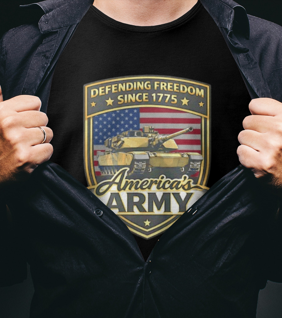 Defending Freedom Since 1775 America's Army With Flag And Tank T-Shirt