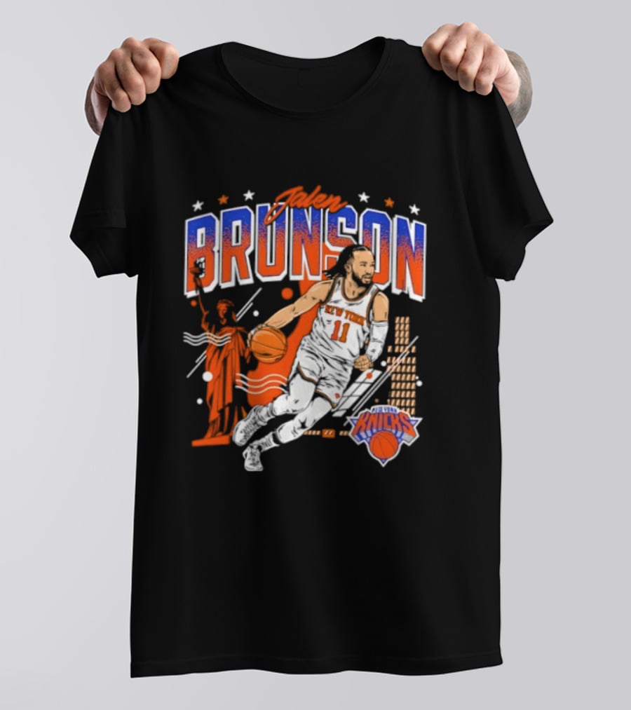 Jalen Brunson New York Knicks NBA Basketball Skyline Statue Of Liberty City Stars T-Shirt