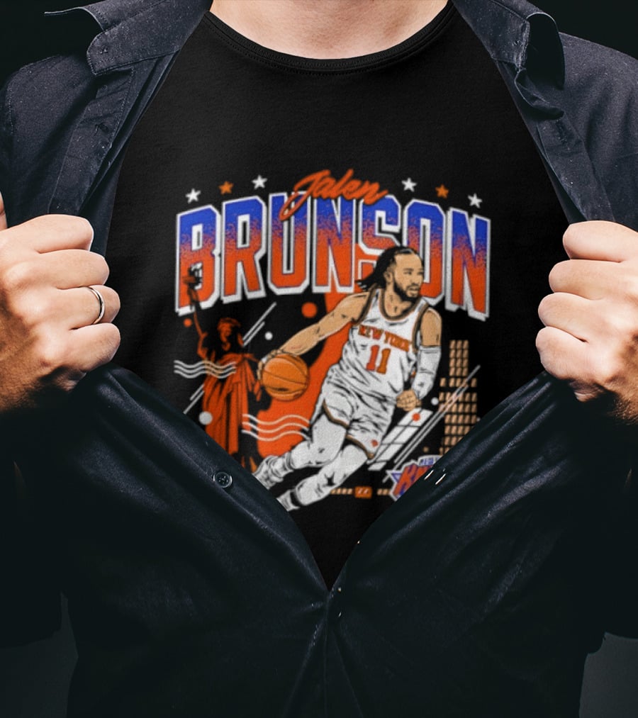 Jalen Brunson New York Knicks NBA Basketball Skyline Statue Of Liberty City Stars T-Shirt