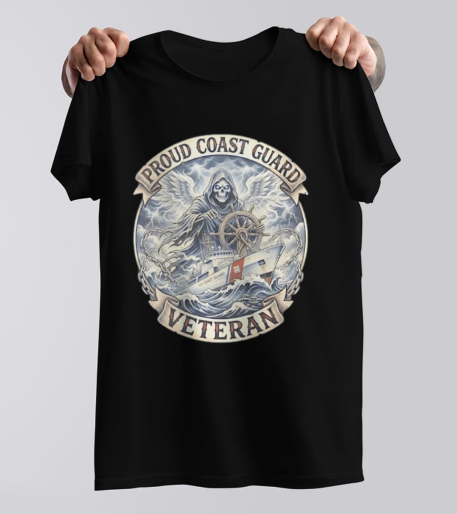 Proud Coast Guard Veteran Grim Reaper With Ship And Wheel T-Shirt