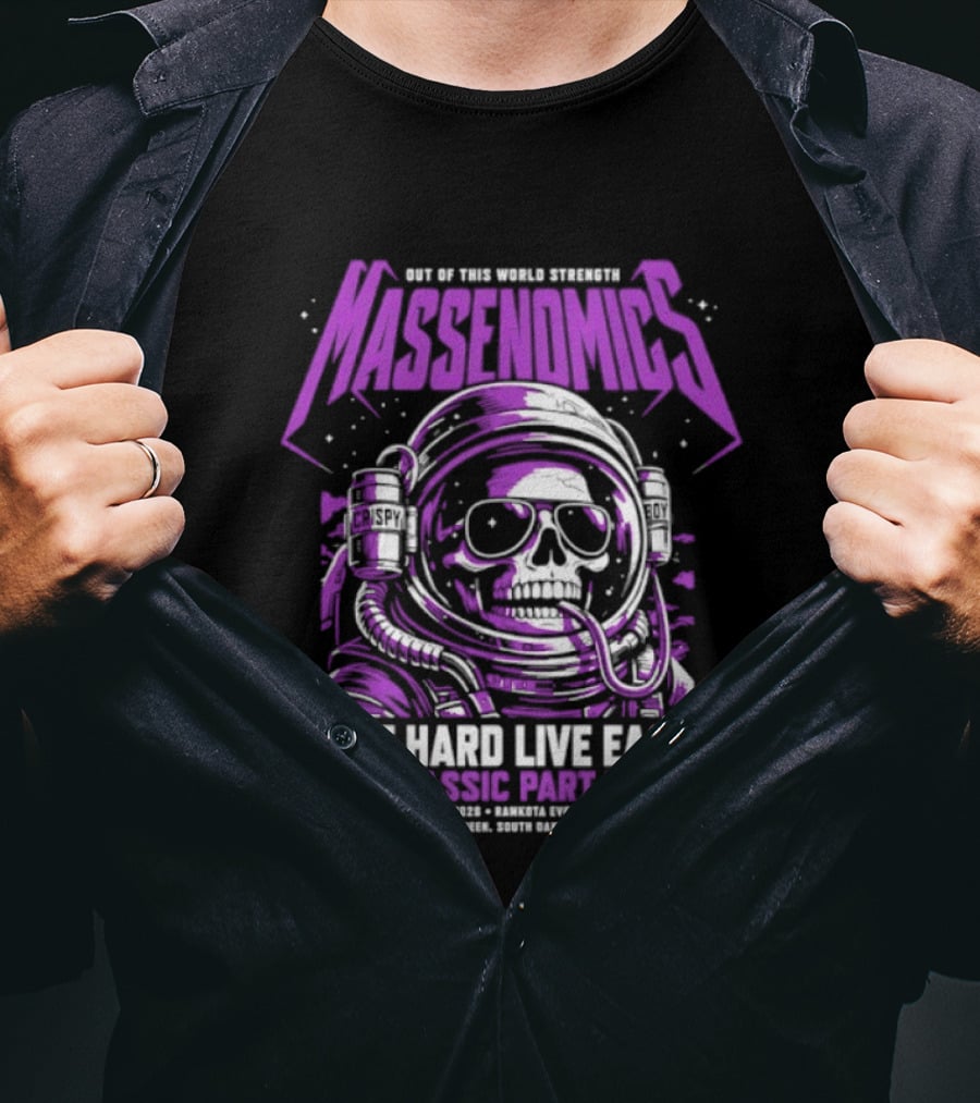Massenomics Out Of This World Strength Lift Hard Live Easy Classic Part IV Astronaut Skull T-Shirt